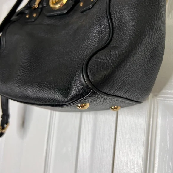 Michael Kors Pebble Leather Black Hudson Satchel Crossbody Bag - Picture 7 of 12